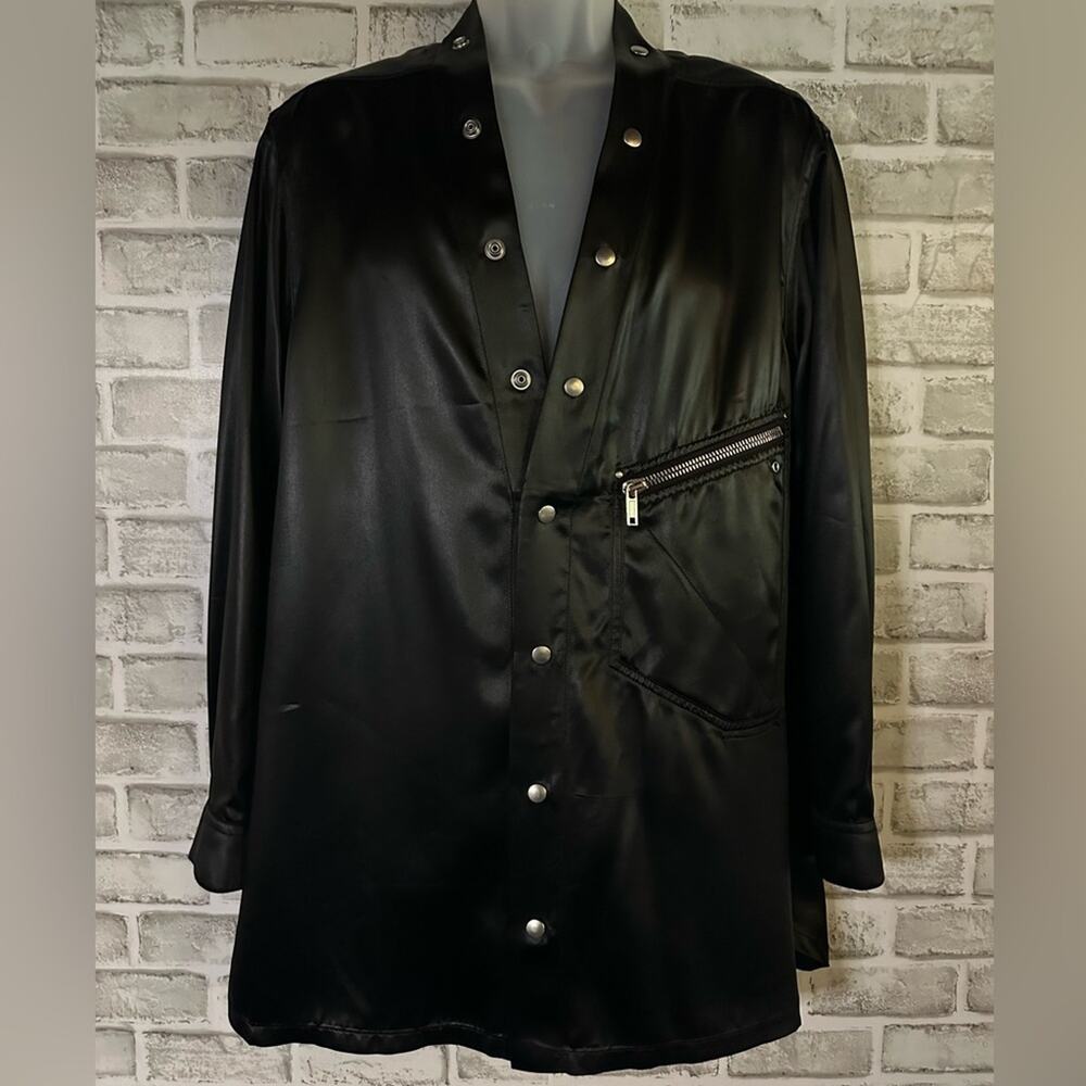 Rick Owens Performa FW20 Larry Faux Leather Shiny Shirt Black IT 54 XL Shacket - Picture 15 of 15